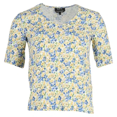 Pre-owned A.p.c. A. P.c. V-neck Blouse In Multicolor Floral Print Viscose In Blue