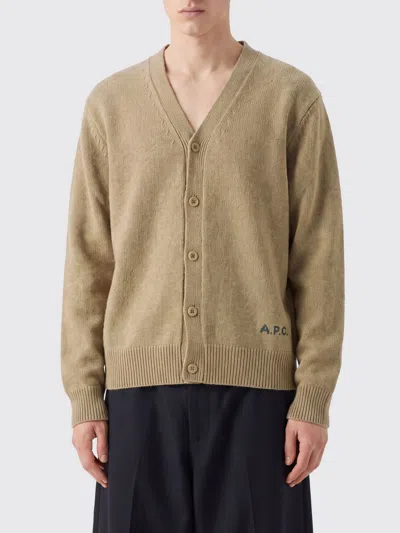 A.p.c. A. P.c. V-neck Pure Wool Cardigan With Contrast Logo In Multi