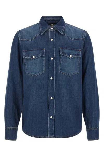 A.p.c. Long Sleeve Denim Shirt With Chest Pockets In Blue