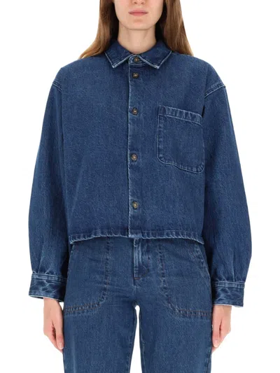 A.p.c. A. P.c. Women's Oversized Denim Button-up Shirt In Blue
