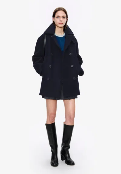 Apc A. P.c. Women's Recycled Wool Pea Coat Size: 42 In Dark Navy Blue In Multi