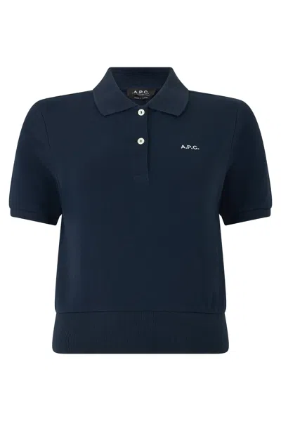 A.p.c. A. P.c. Women's Soft Cotton Short-sleeve Polo Shirt With Chest Embroidery In Blue