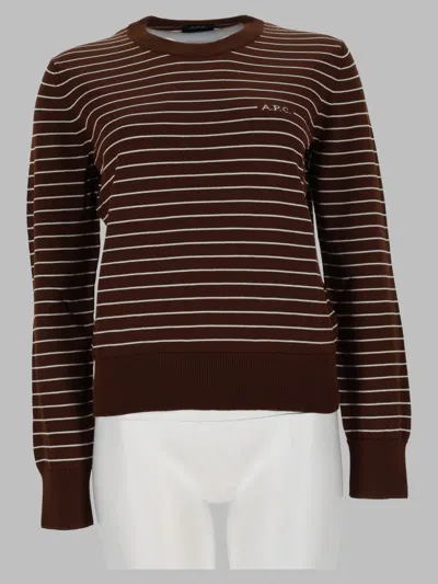 A.p.c. A. P.c. Women's Striped Crewneck Sweater In Brown