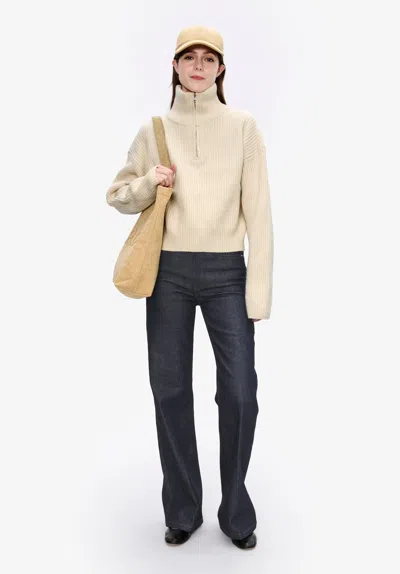 Apc A. P.c. Women's Wide-rib Sweater With Trucker Collar Size: Extra Large In Ecru In Neutral