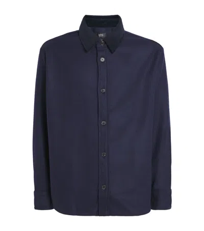 Apc Wool-blend Corduroy-collar Overshirt In Blue