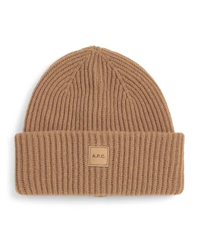 Apc A. P.c. Wool-cashmere Logo Beanie In Brown