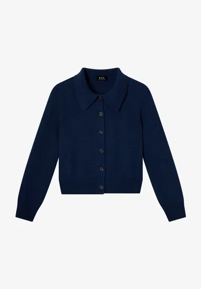 A.p.c. A. P.c. Wool Collared Cardigan Xs Navy Blue