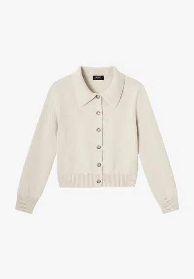 A.p.c. A. P.c. Wool Collared Cardigan Xs Putty In Neutral