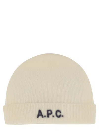 A.p.c. A. P.c. Wool Logo Beanie In Ivory