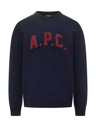 A.p.c. Apc A. P.c.-inspired 100% Virgin Wool Pullover With Raised Logo Detail In Blue