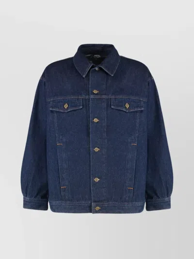 Apc Adjustable Cuffs Collared Long Sleeves Jacket In Blue