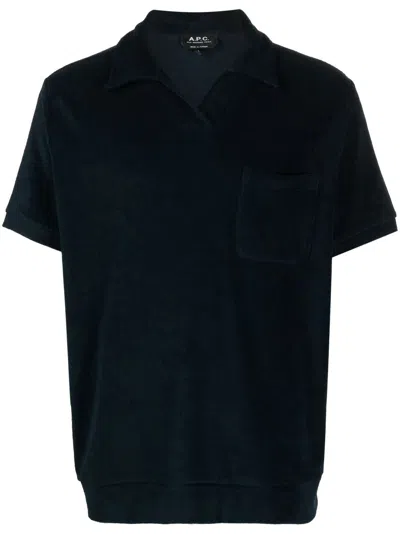 Apc Agustino Terry-fleece Polo Shirt In Blue