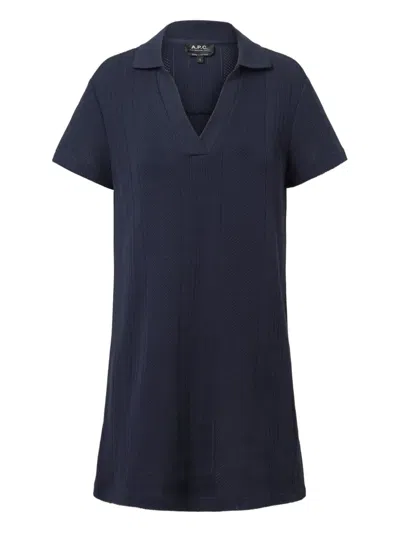 Apc Aliénor Textured Polo Mini Dress In Blue