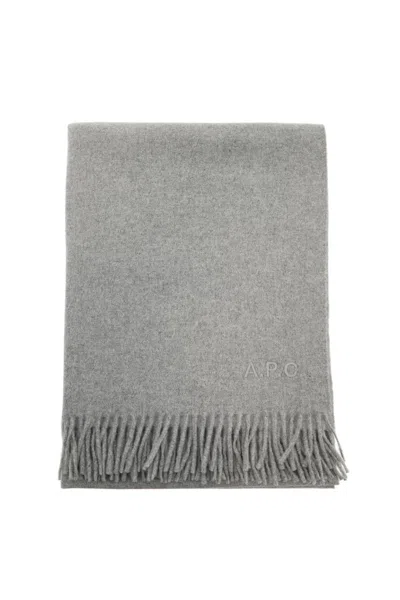 Apc Alix Brodée Wool Scarf In Grey