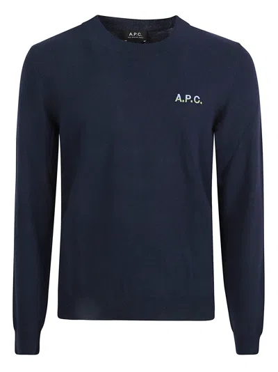 Apc Alois Logo-embroidered Fine-knit Jumper In Blue