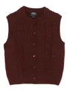 Apc Cable Knit Sleeveless Jumper And Buttons In Burgundy