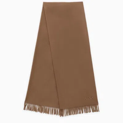 Apc A.p.c. Ambroise Brodée Beige Virgin Wool Scarf In Brown