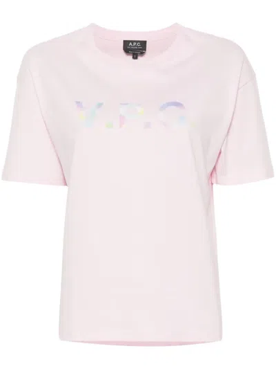 A.p.c. Cotton Crew-neck T-shirt With Front Print In Pink
