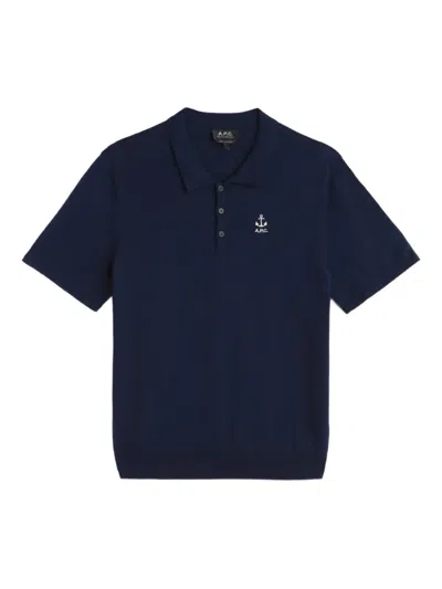 Apc Anchor-emblem Polo Shirt In Blue