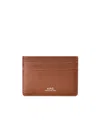 Apc André Logo-stamp Leather Cardholder In Brown