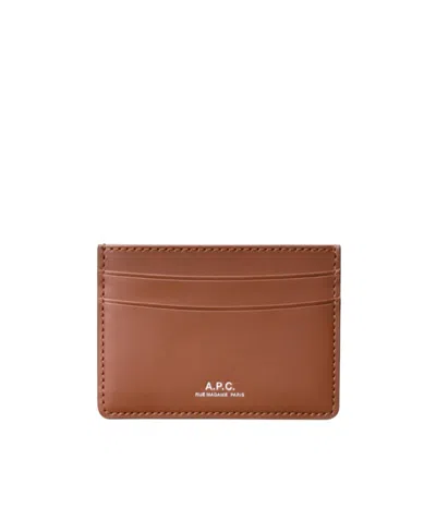 Apc André Logo-stamp Leather Cardholder In Brown