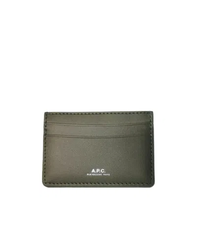A.p.c. Andr Logo Embossed Cardholder In Green