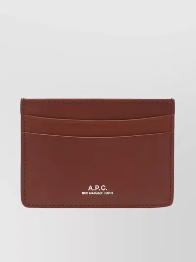 Apc André André Logo Cardholder In Calf Leather In Burgundy