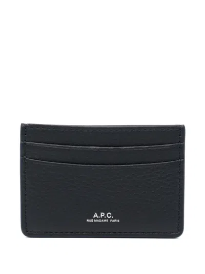 A.p.c. Andre Grained-leather Cardholder In Blue
