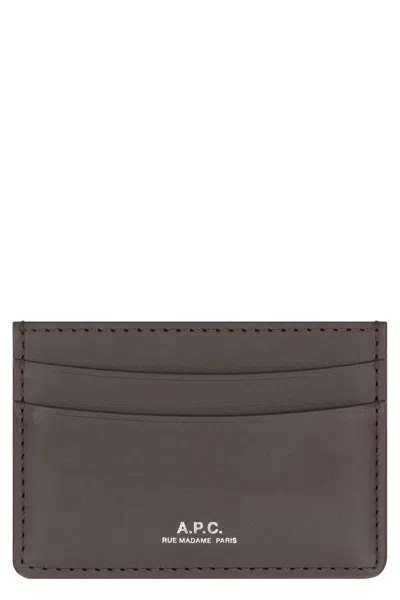 Apc A.p.c. Andre Leather Card Holder In Brown