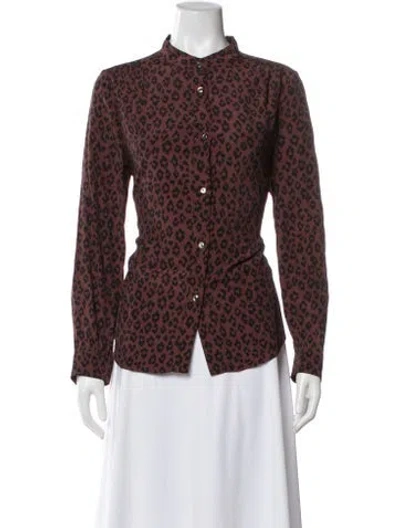 Pre-owned A.p.c. Animal Print Long Sleeve Button-up Top In Brown