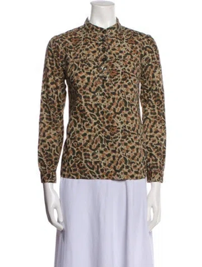 Pre-owned A.p.c. Animal Print Mock Neck Button-up Top In Brown