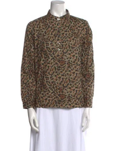 Pre-owned A.p.c. Animal Print Mock Neck Polo In Brown