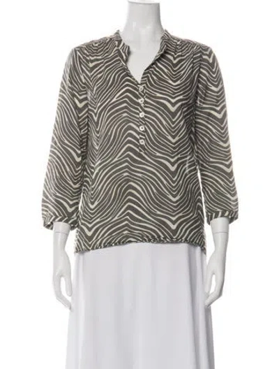 Pre-owned A.p.c. Animal Print V-neck Blouse In Green