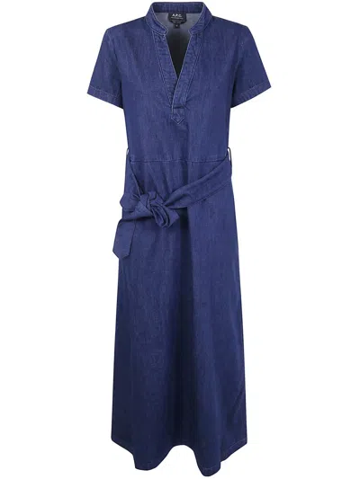 Apc A.p.c. "annelie" Dress Clothing In Blue