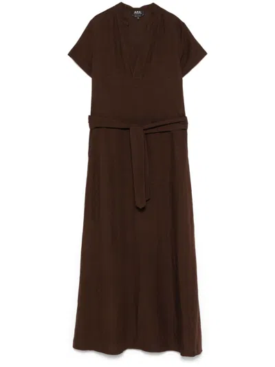 Apc Annelie Midi Dress In Brown