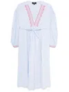 Apc A.p.c. Anni Embroidered Cotton Midi Dress In Blue