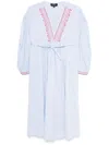 Apc A.p.c. Anni Embroidered Cotton Midi Dress In Blue