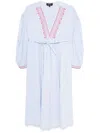 Apc A.p.c. Anni Embroidered Cotton Midi Dress In Blue