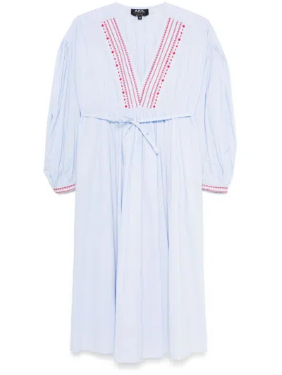 Apc Anni Midi Dress In Blue