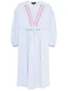 Apc A.p.c. Anni Embroidered Cotton Midi Dress In Blue