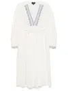 Apc Embroidered V-neck Cotton Midi Dress In White