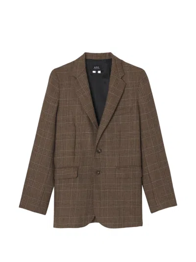 A.p.c. Annie Blazer Check-pattern In Brown