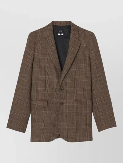 A.p.c. Annie Wool Blazer Checked Single Breasted In Brown