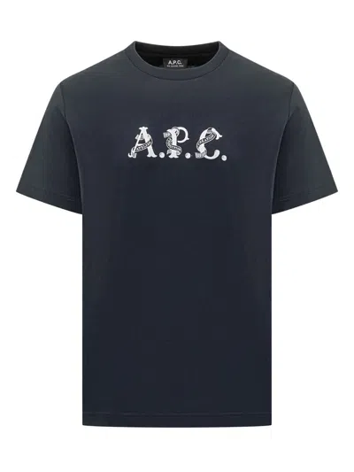 Apc A.p.c. A.p.c. Blue T-shirt With Creative Printed Logo