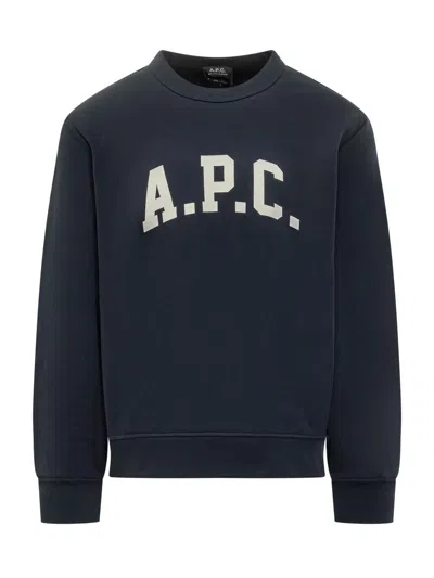 Apc A.p.c. A.p.c. Navy Blue Sweatshirt With Contrast Logo