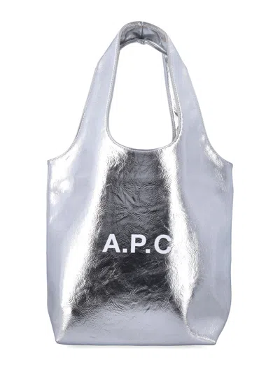 A.p.c. Ninon Metallised Small Tote In Silver