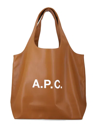 A.p.c. Ninon Tote Bag With Logo In Brown