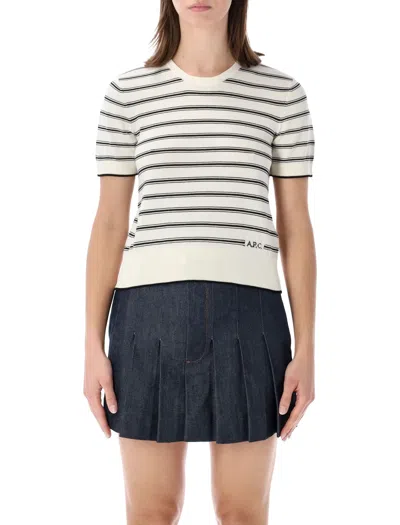 A.p.c. Striped Short-sleeve Knit Top In Black