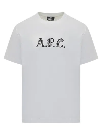 Apc A.p.c. A.p.c. White T-shirt With Printed Creative Logo In Red