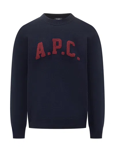 Apc A.p.c. A.p.c. Wool Sweater With Embossed Logo In Blue